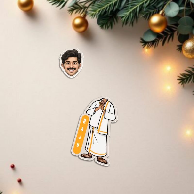 Personalized South Indian Traditional Man Funny Face Caricature with Moving Head Feature for Living Room Car Dashboard Home Decor Office Desk & Gifting